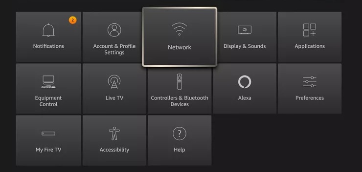 Click Network to connect Firestick to WIFI