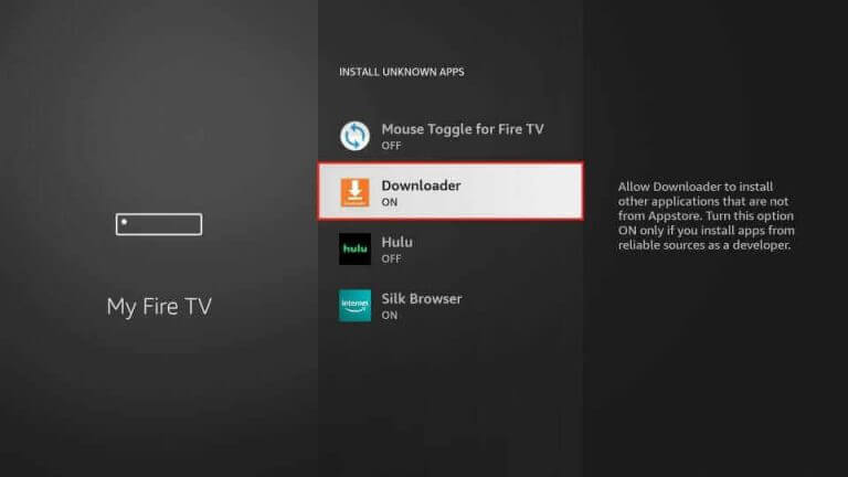 Turn on Downloader to install apps on Firestick