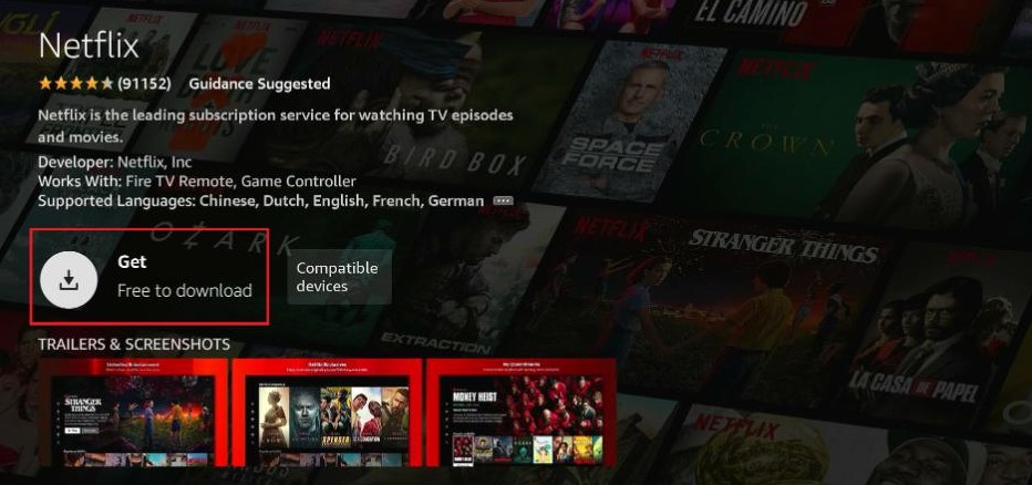 Click the Get option to install apps on Firestick