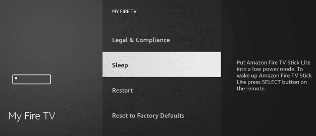 Select Sleep option on Settings