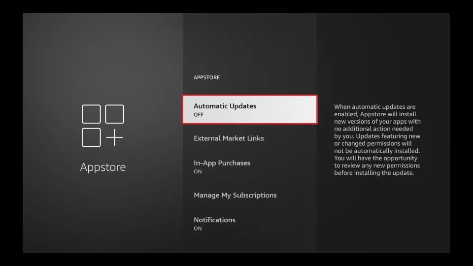 Turn off automatic updates of Firestick apps