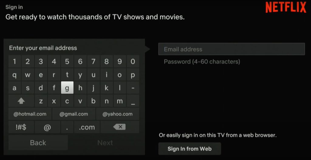 Enter email address and password to login to Netflix on Firestick