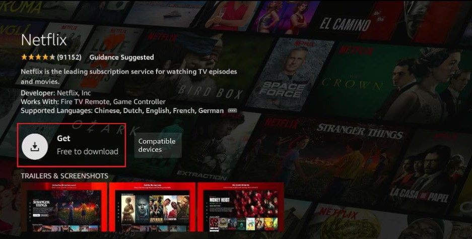 Click Get to download Netflix on Firestick