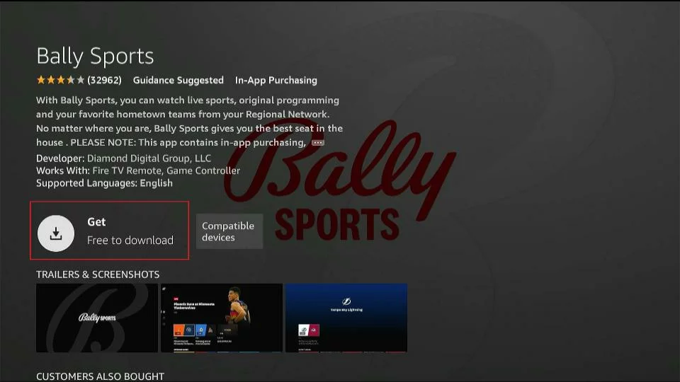 Click Download button to install Bally Sports on Firestick