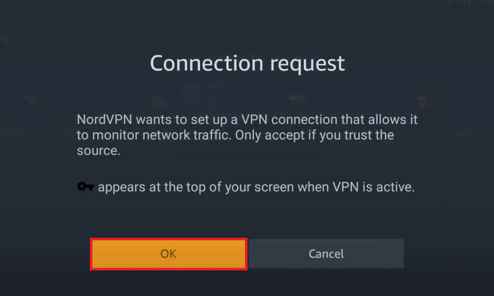 Select a server and click OK under the Connection request