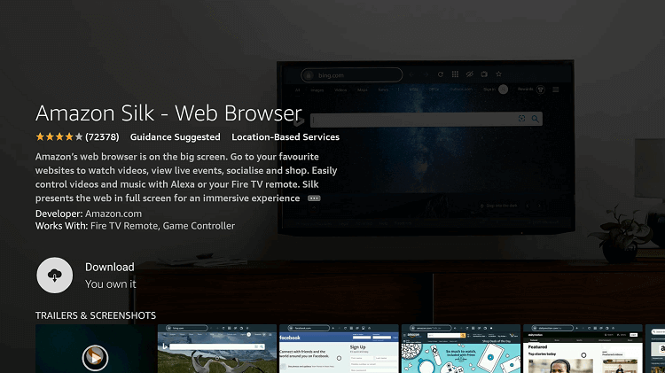 Install Silk browser to watch Pluto TV on Firestick