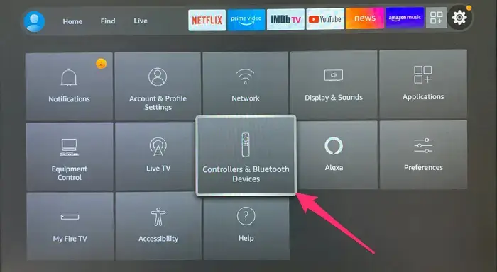 Choose Controllers & Bluetooth Devices to connect Bluetooth headphones to Firestick
