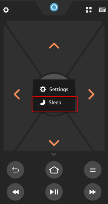 Click on Sleep option in Amazon Fire TV app