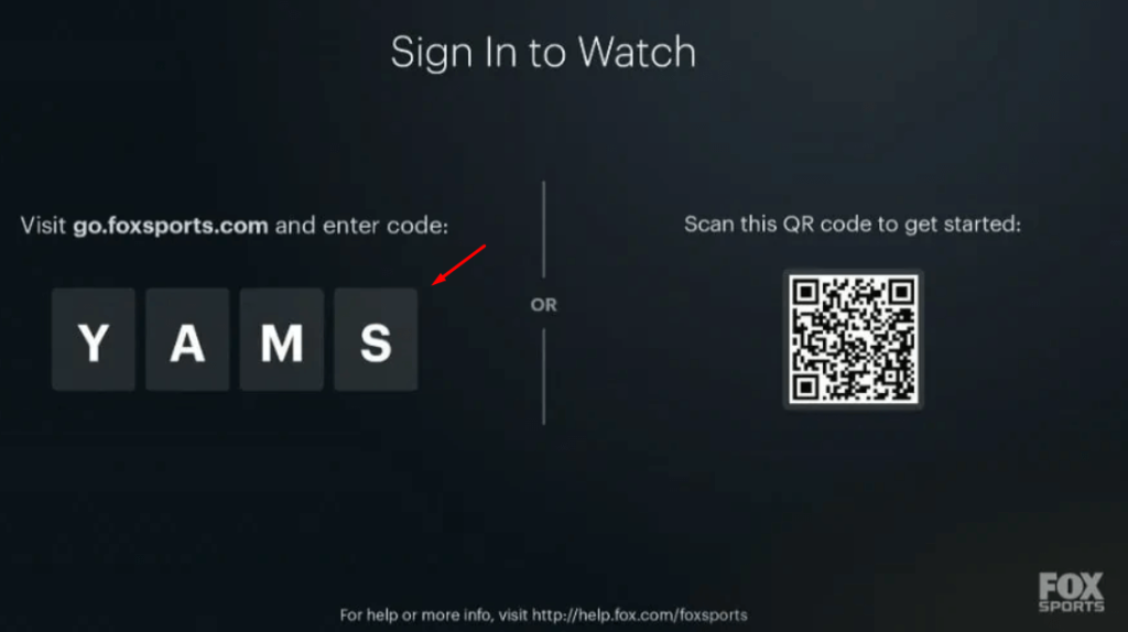 Activation code of Fox Sports