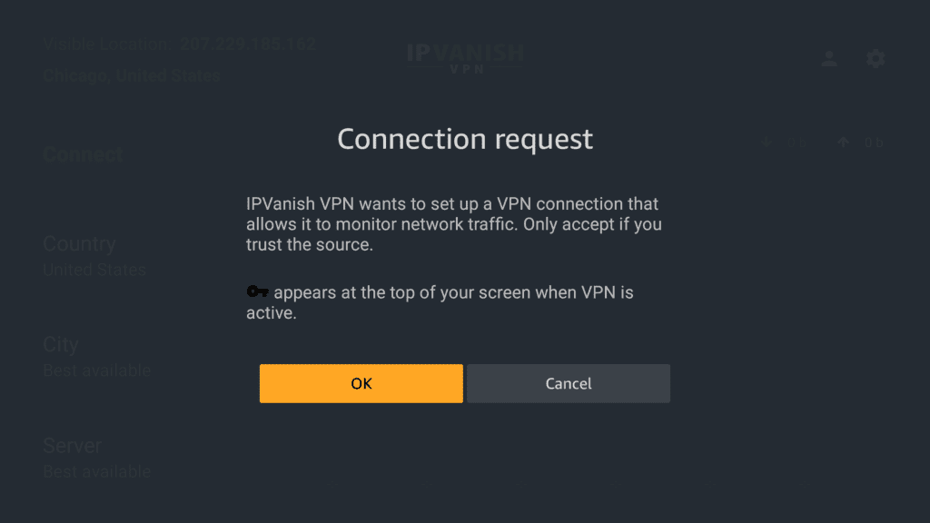 Click ok to confirm Connection request