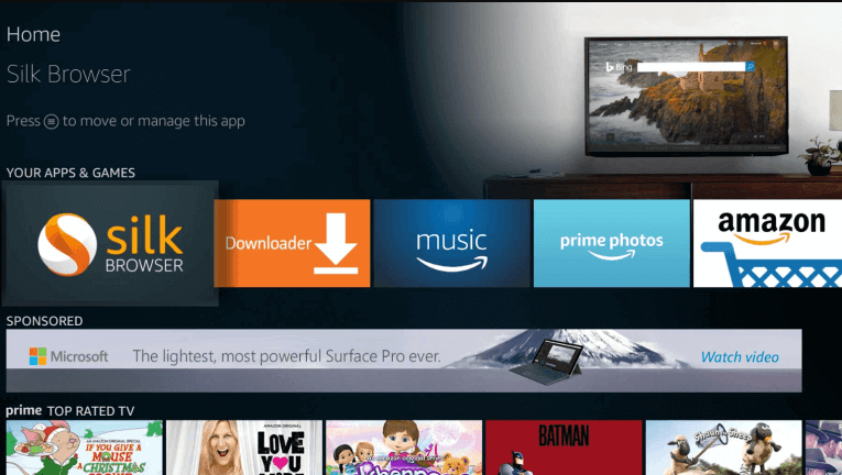 Launch Silk Browser to stream MX Player on Firestick-