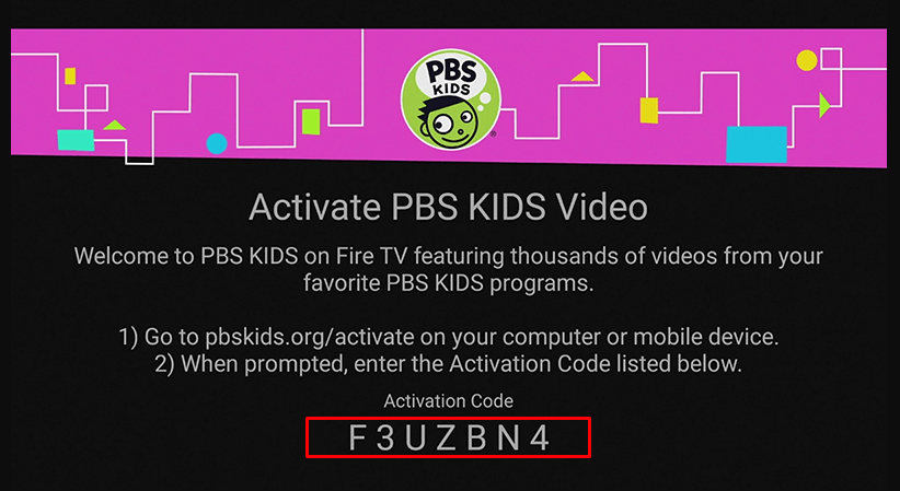 Make note of PBS Kids activation code