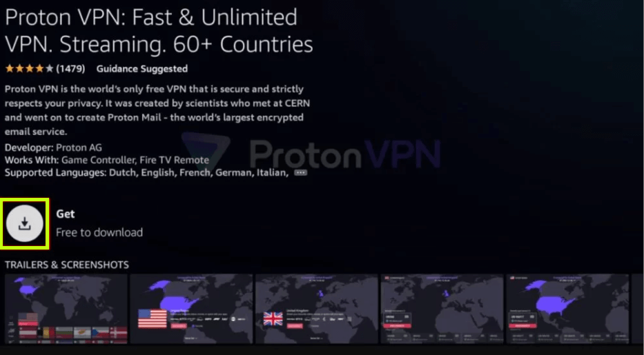 Click Get to download Proton VPN 