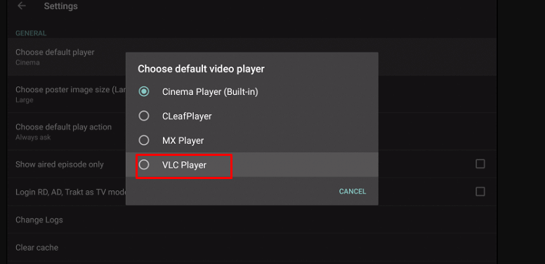 Choose Default Player option