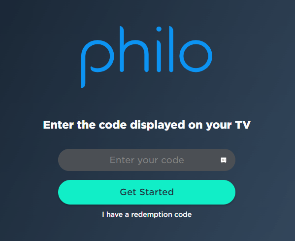 Enter the Philo activation code
